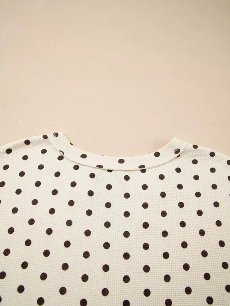 Polka Dot Notched Long Sleeve Top and Drawstring Joggers Lounge Set