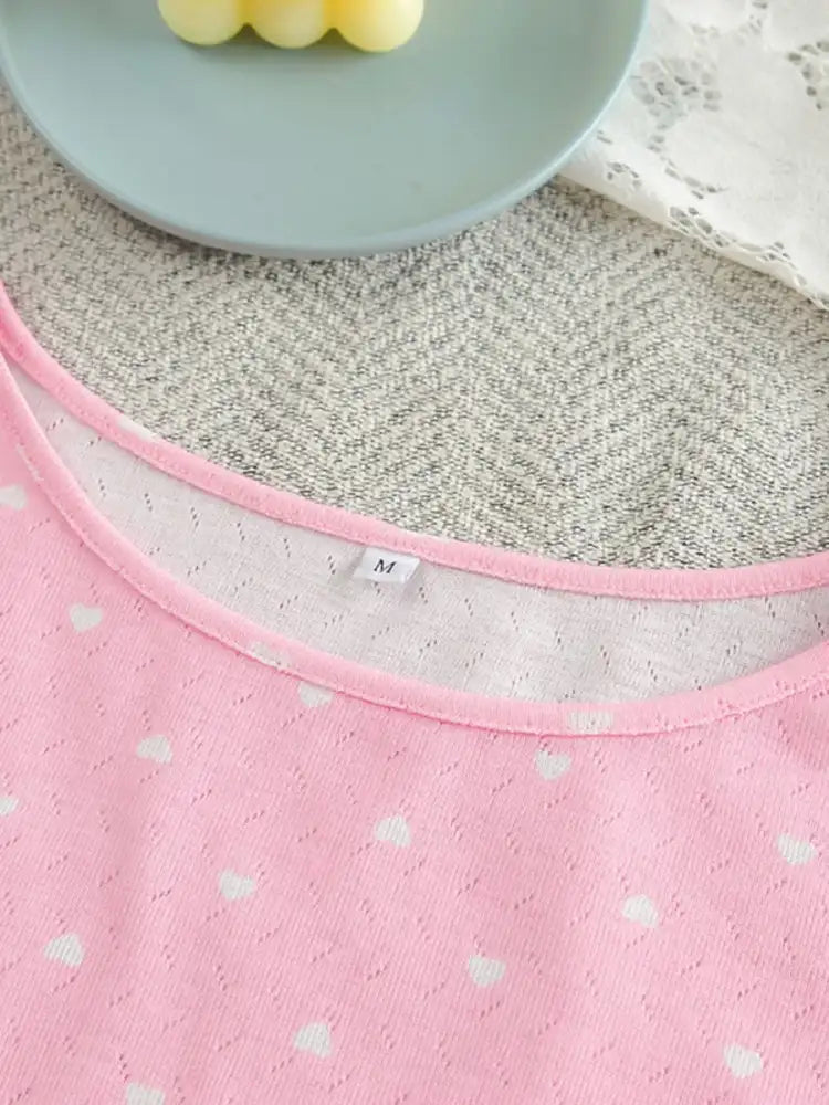 Polka Dot Round Neck Top and Pants Lounge Set