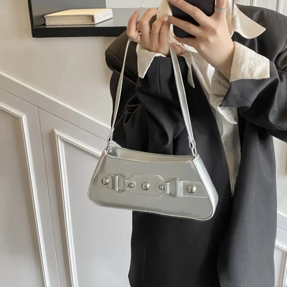 PU Leather Shoulder Bag with Buckle Details