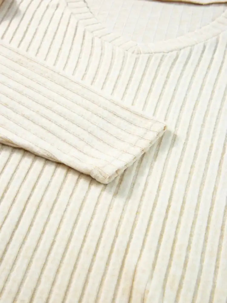 Ribbed Knit V-Neck Top and Pants Lounge Set