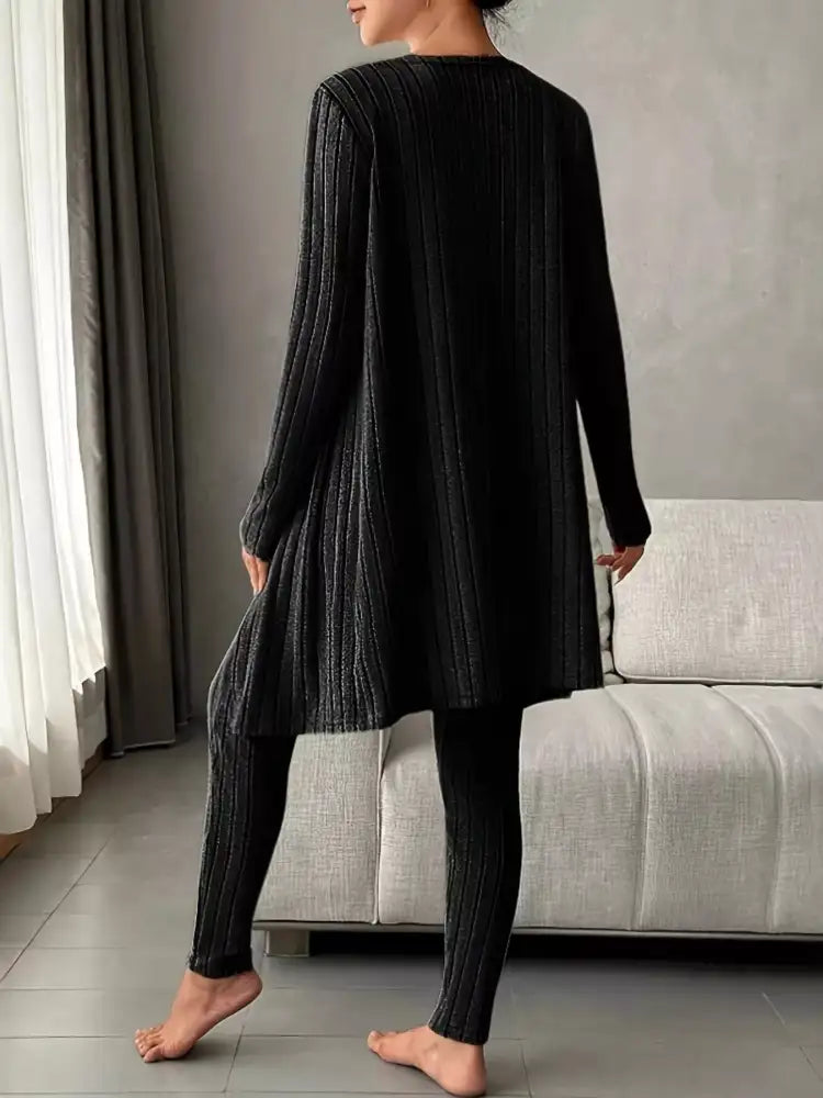 Ribbed Tank Long Sleeve Cardigan and Pants 3 Piece Lounge Set