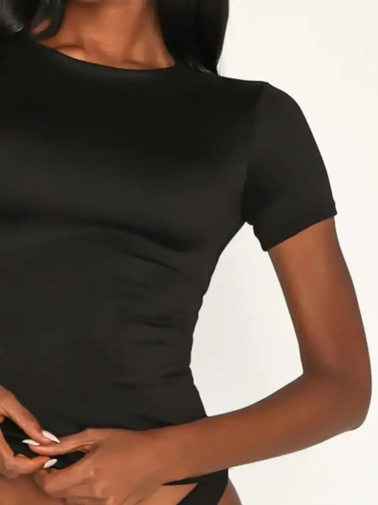 Round Neck Short Sleeve Swim Top