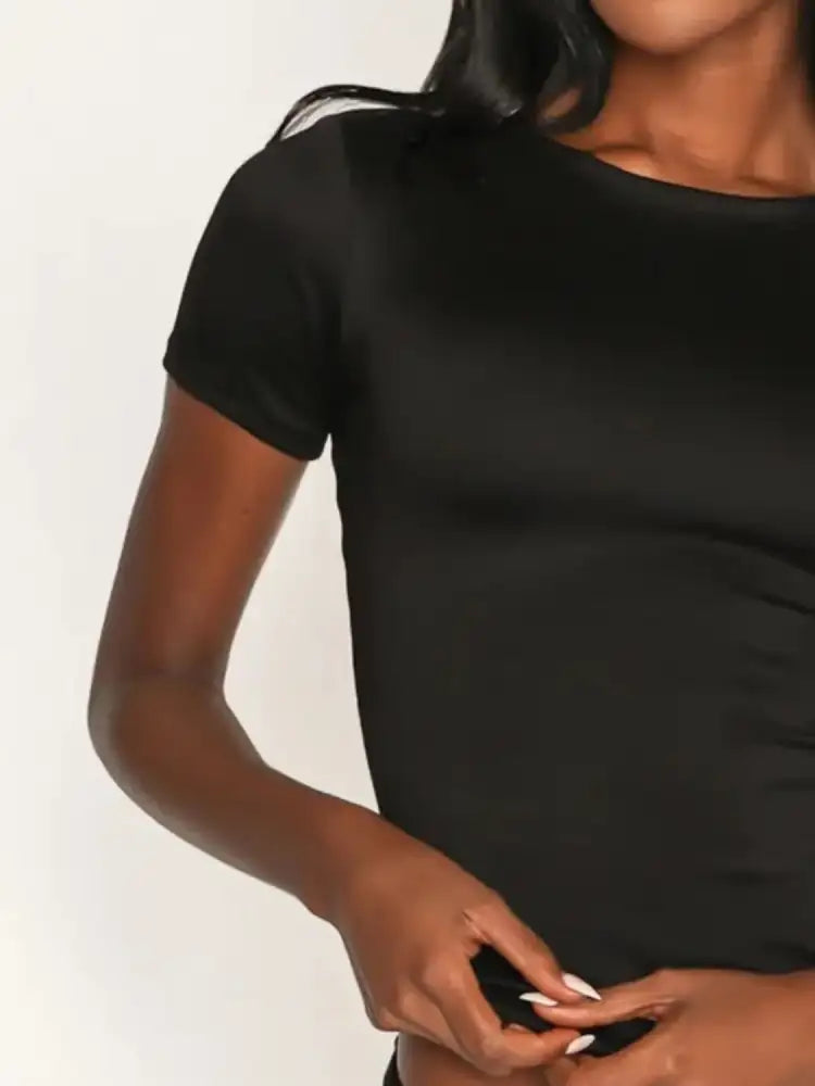 Round Neck Short Sleeve Swim Top