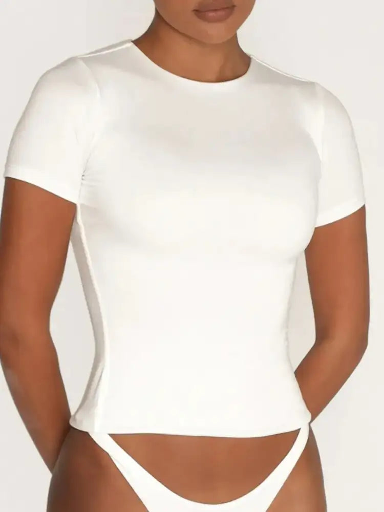 Round Neck Short Sleeve Swim Top