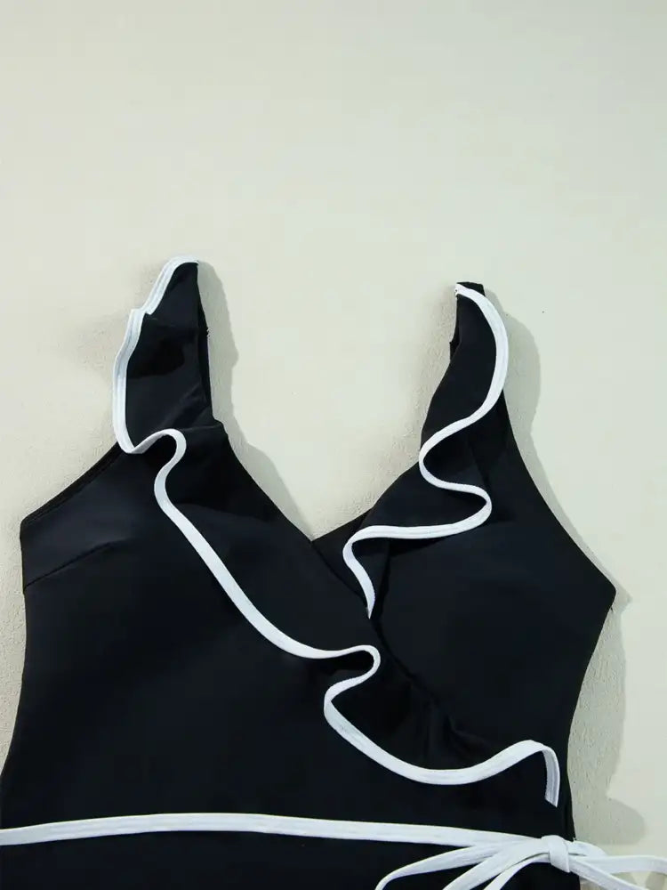 Ruffle Trim V-Neck One-Piece Swimsuit