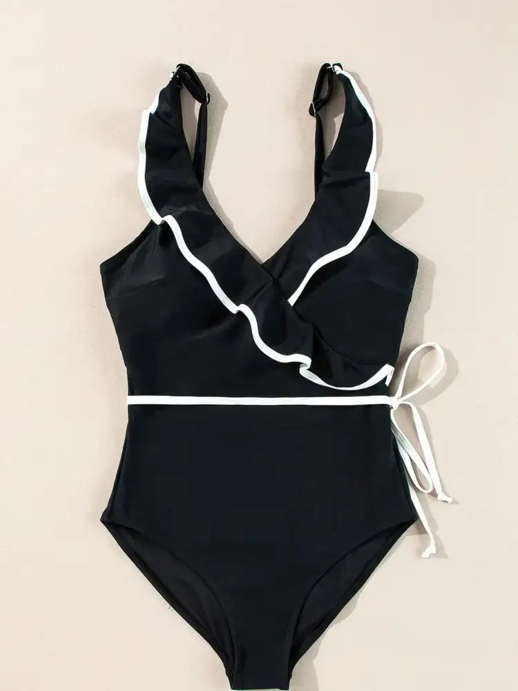 Ruffle Trim V-Neck One-Piece Swimsuit