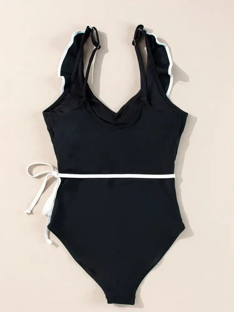 Ruffle Trim V-Neck One-Piece Swimsuit