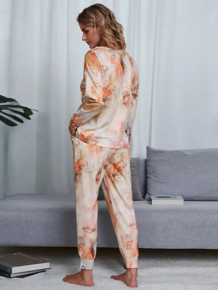 Shiny Tie-Dye Round Neck Top and Pants Lounge Set