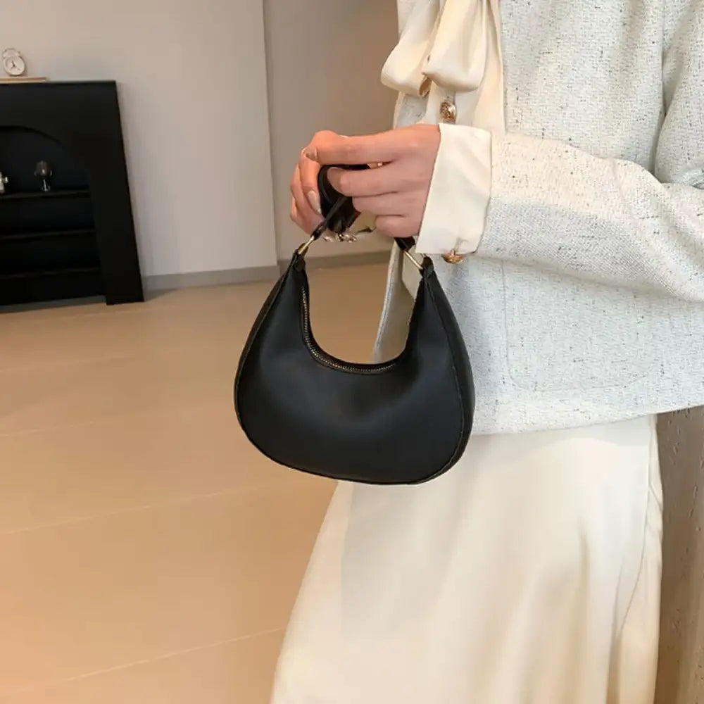 Solid Color Crescent Shoulder Bag