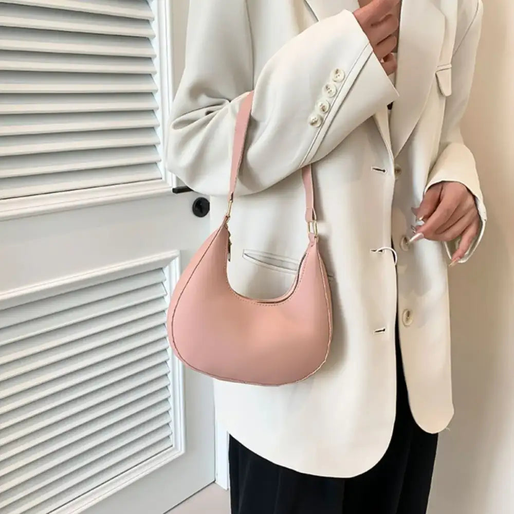 Solid Color Crescent Shoulder Bag