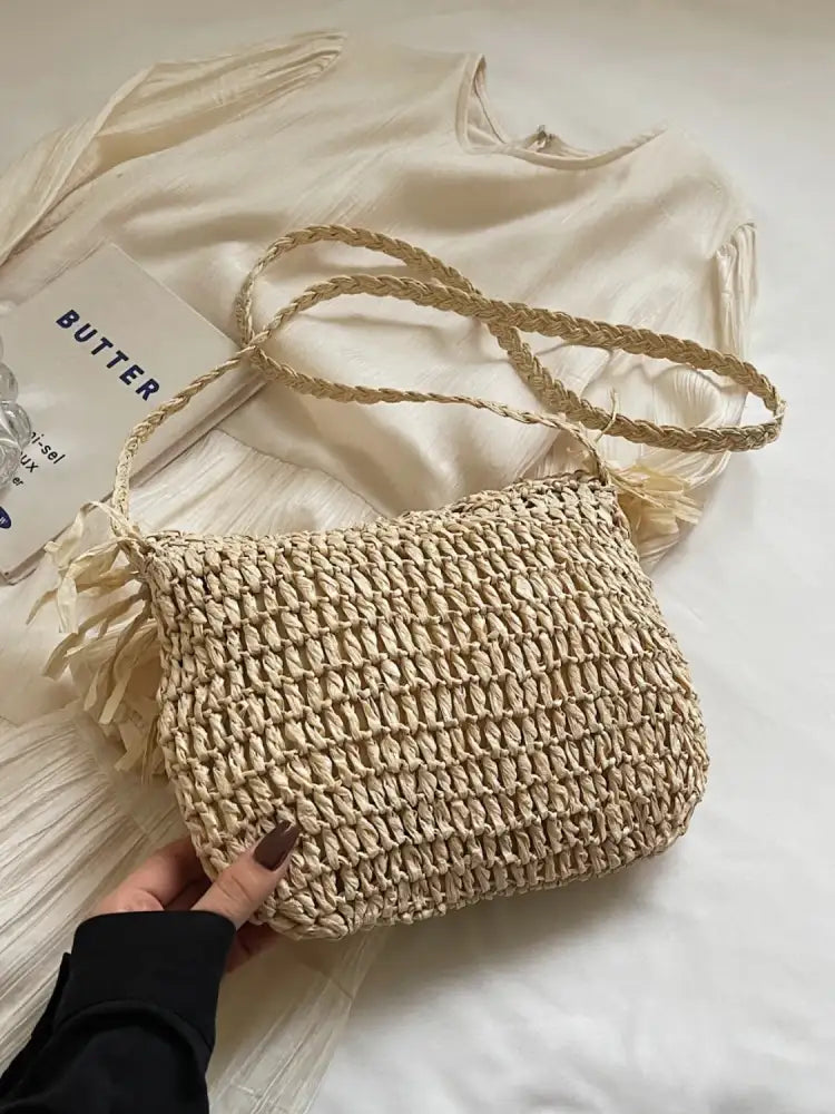 Straw Braided Fringe Shoulder Bag
