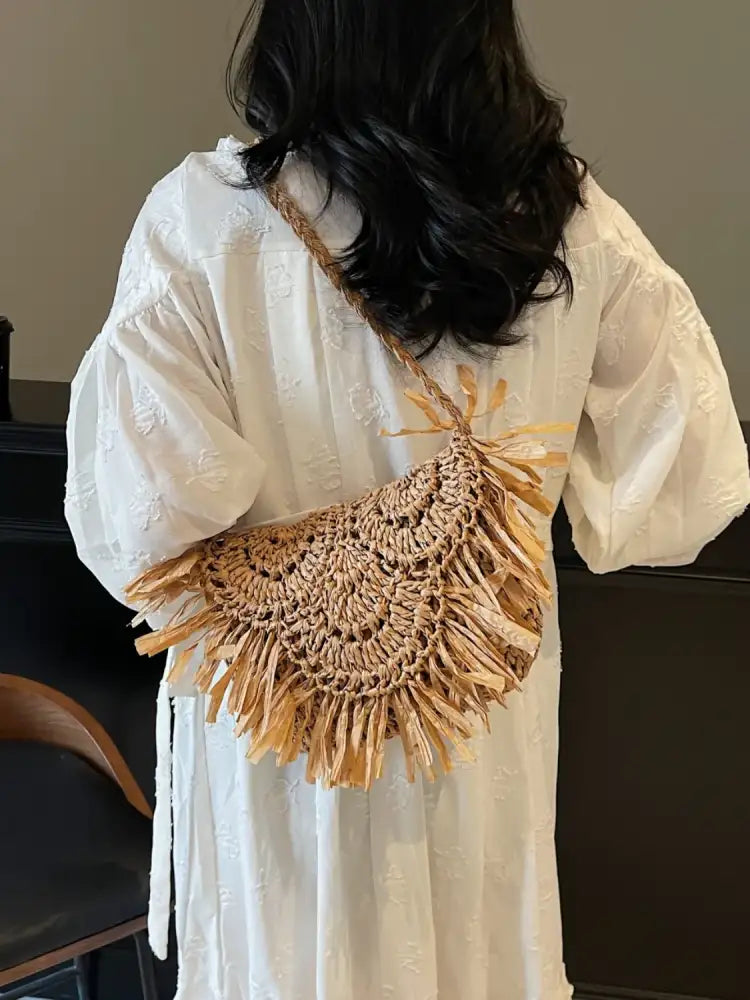 Straw Braided Fringe Shoulder Bag