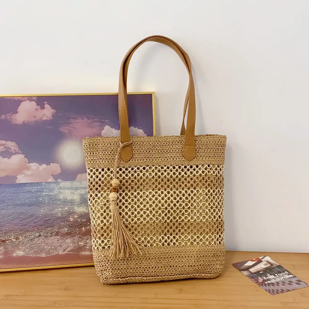 Straw Woven Shoulder Bag with Tassels