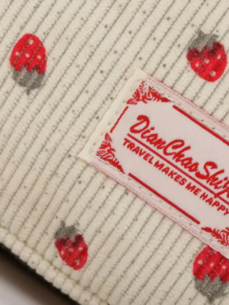 Strawberry Print Corduroy Travel Bag