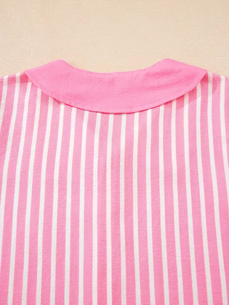 Stripe Buttoned Front Long Sleeve Top and Pants 2 Piece Sleepwear