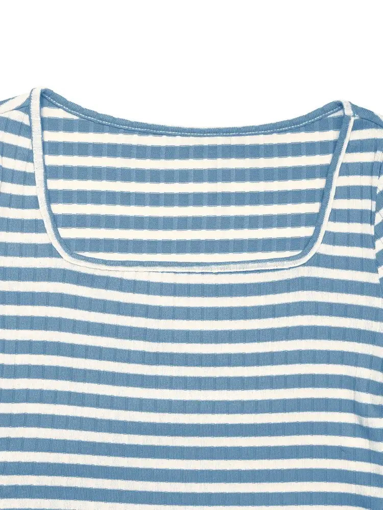 Striped Square Neck Long Sleeve Top and Pants Lounge Set