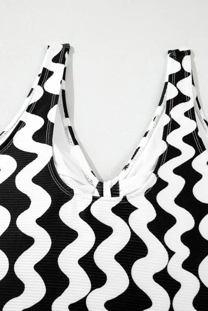 Tied Front Contrast Striped One-Piece Swimsuit