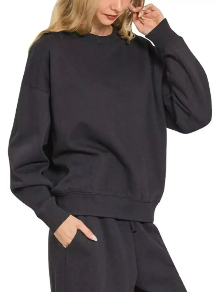 Zenana Fleece Long Sleeve Top and Sweatpants Set