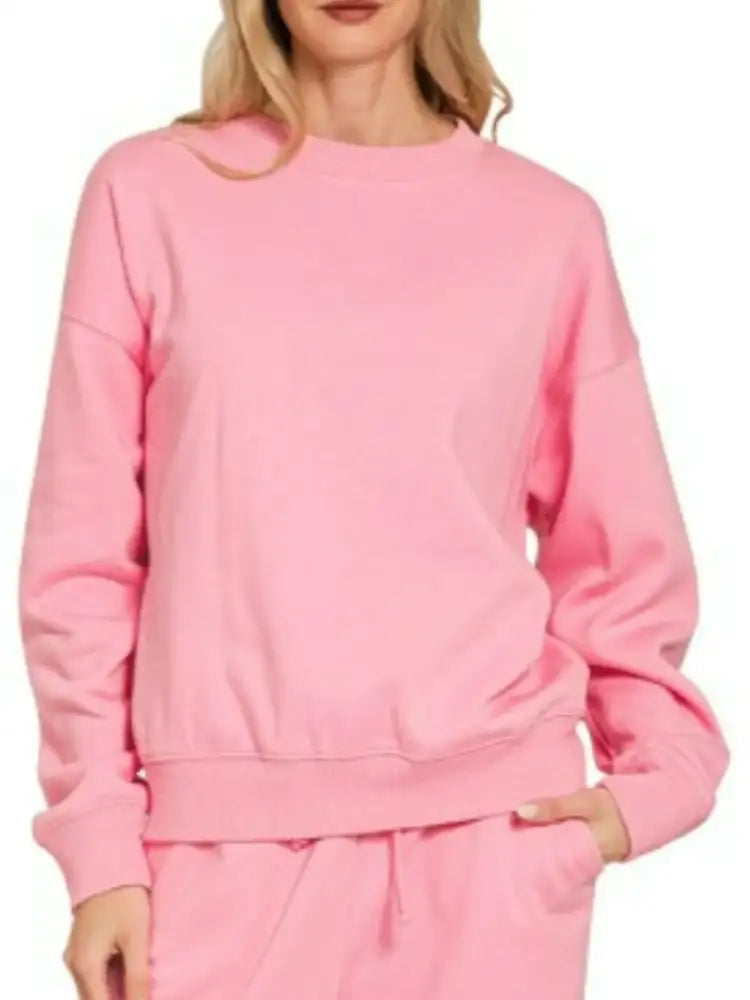 Zenana Fleece Long Sleeve Top and Sweatpants Set