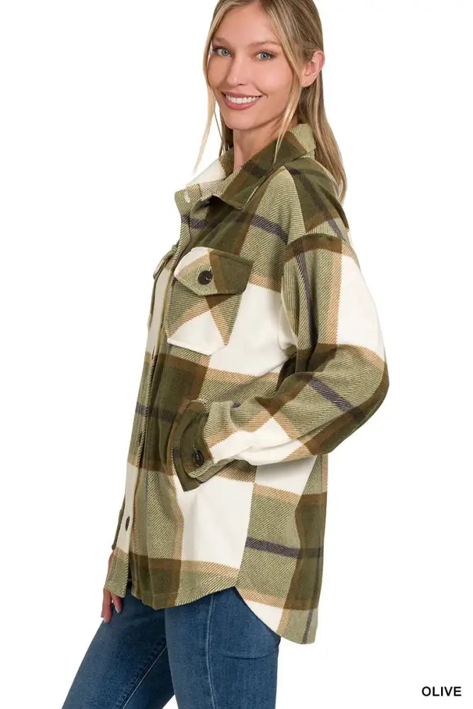 Zenana Oversized Plaid Fleece Shacket