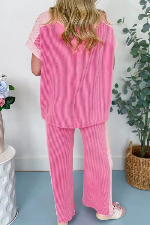 2-tone Colorblock Patchwork Corded 2pcs Outfit