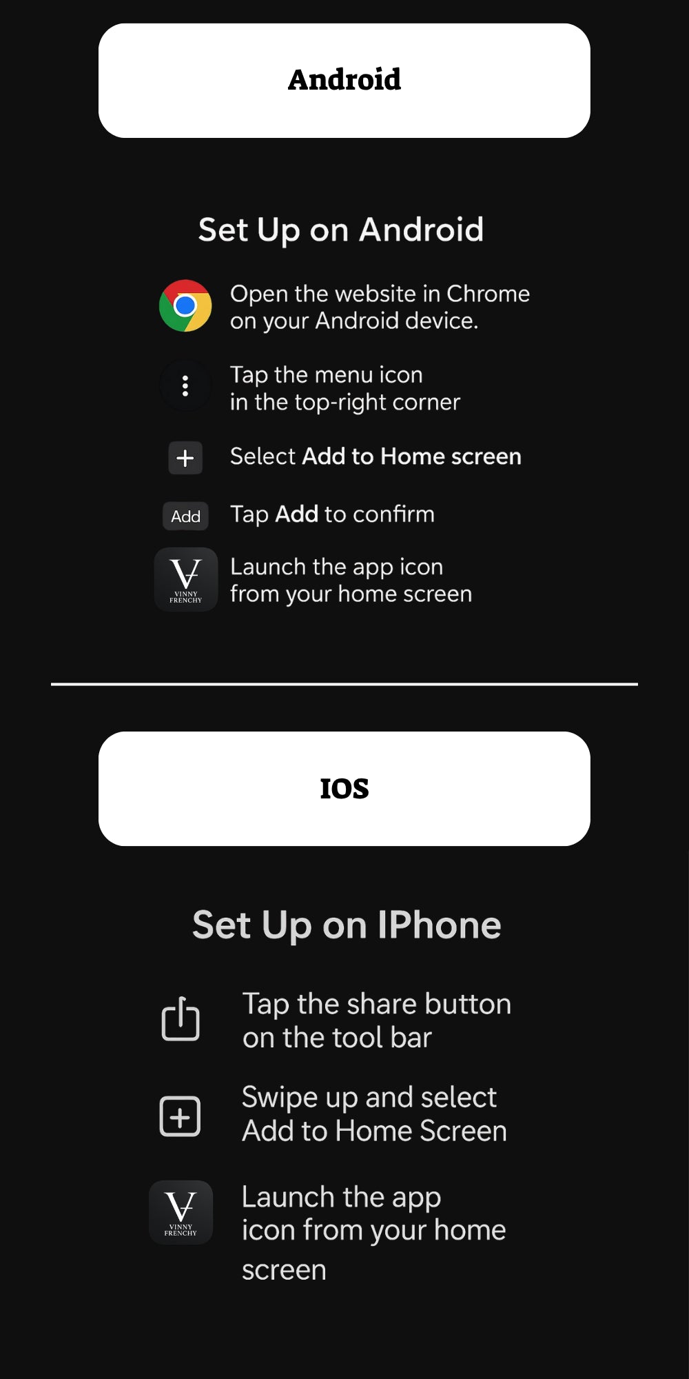 Instructions for setting up an app on Android and iPhone.