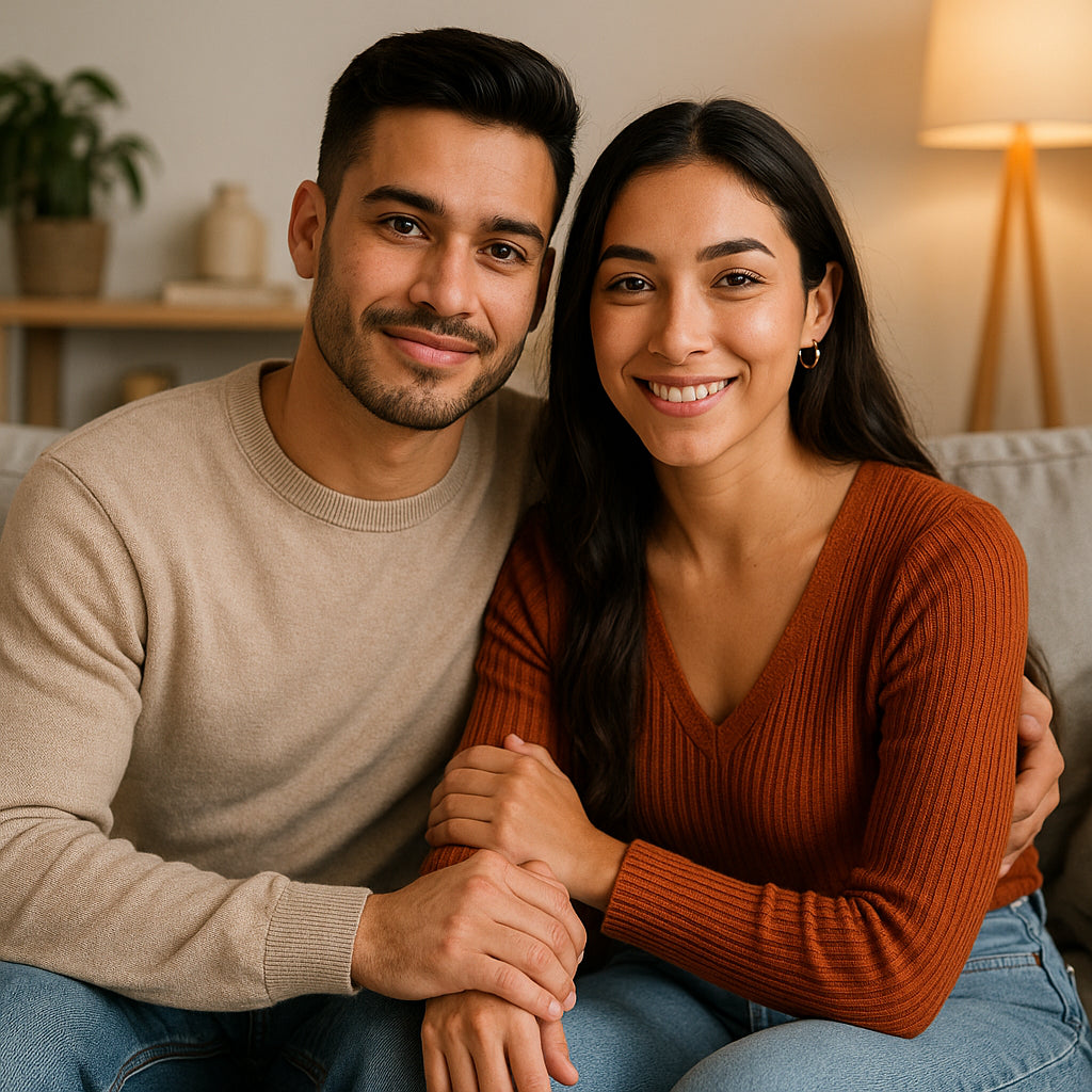Man and woman sitting together in a cozy living room