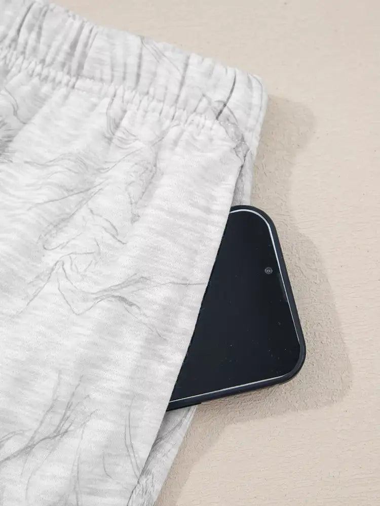 Abstract Print Loose Drop Sleeve Hoodie and Elastic Waistband Pants Set