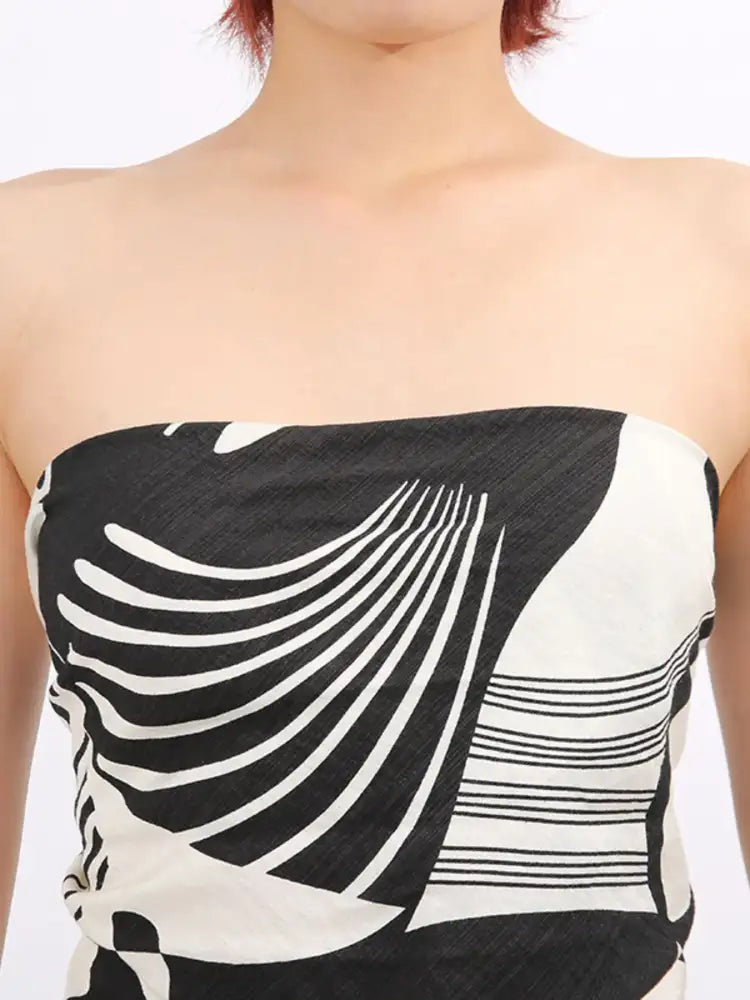 Abstract Print Tube Top and Wide Leg Pants Two-Piece Set