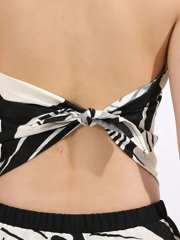 Abstract Print Tube Top and Wide Leg Pants Two-Piece Set