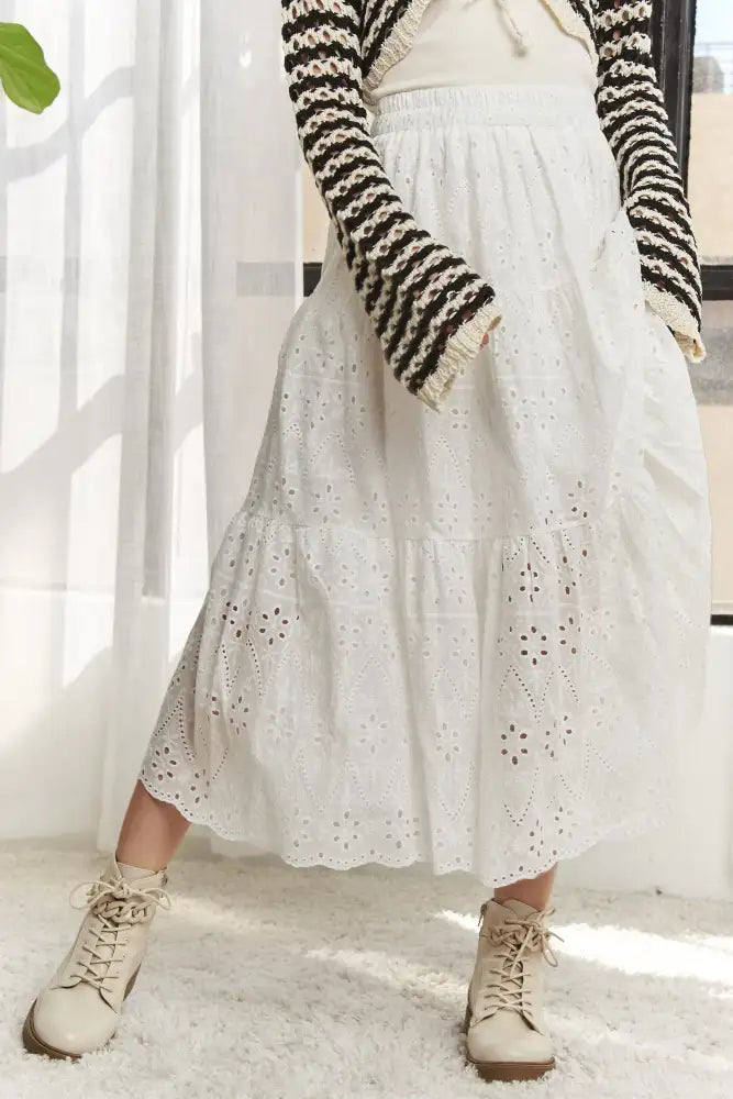 ADORA Elastic Waistband Tiered Midi Skirt