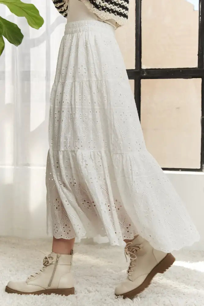 ADORA Elastic Waistband Tiered Midi Skirt