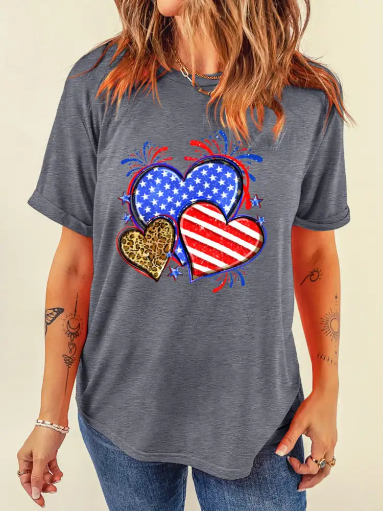 American Heart Graphic Round Neck T Shirt