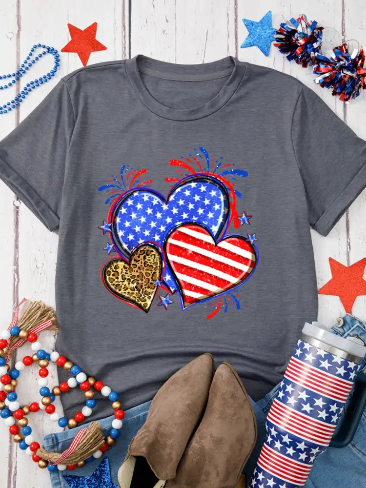American Heart Graphic Round Neck T Shirt