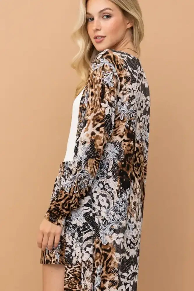 And The Why Animal Print Kimono and Shorts Set