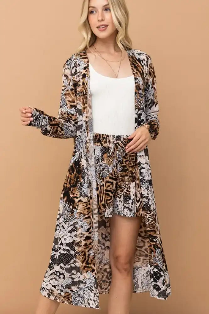 And The Why Animal Print Kimono and Shorts Set