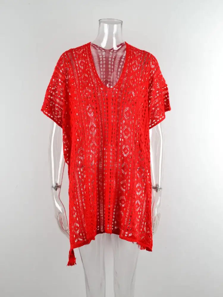 Angel Wings Cutout V-Neck Cover-Up with Tassel