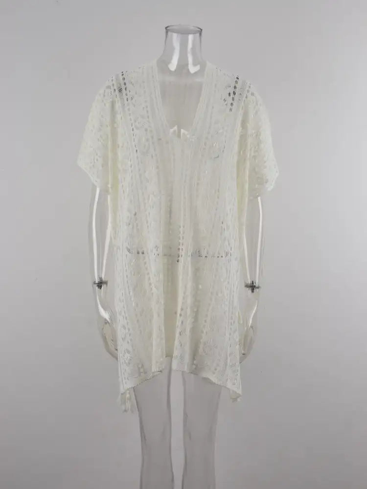 Angel Wings Cutout V-Neck Cover-Up with Tassel