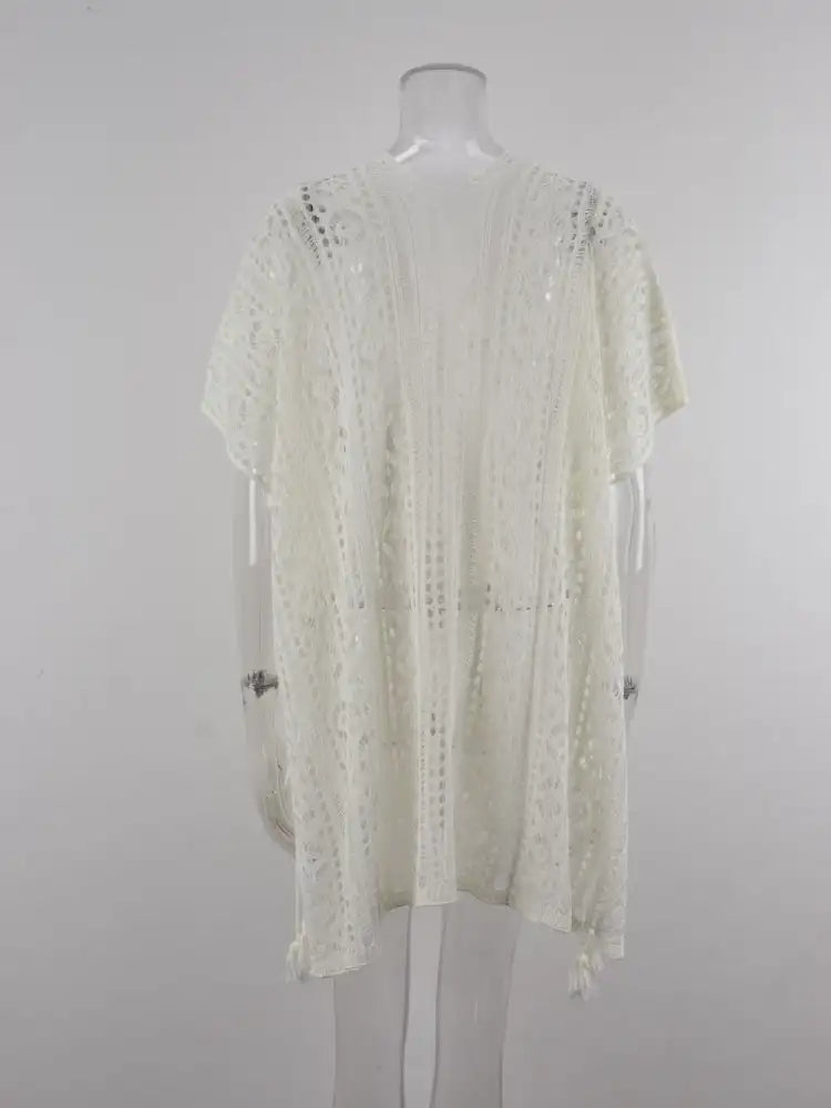 Angel Wings Cutout V-Neck Cover-Up with Tassel