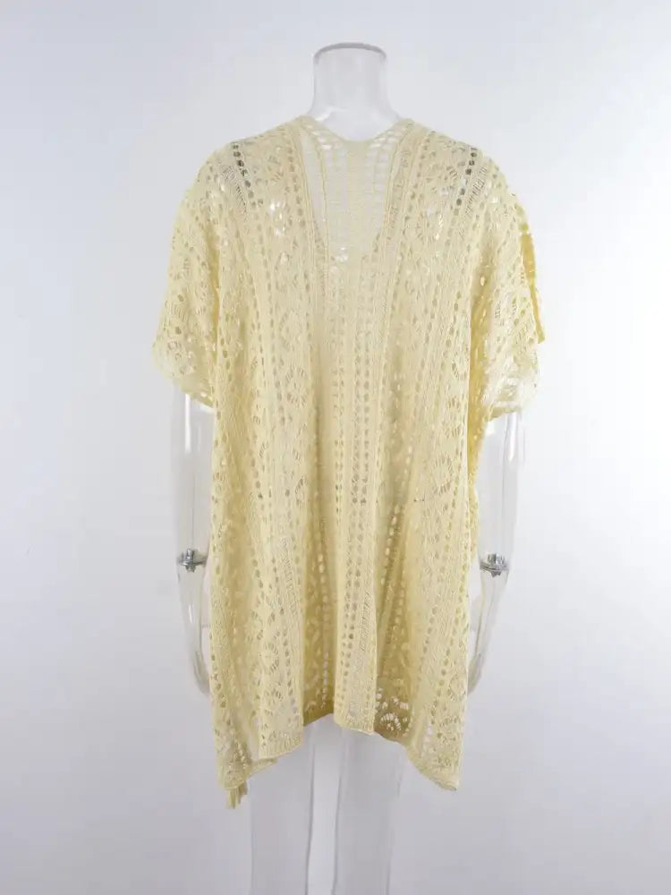 Angel Wings Cutout V-Neck Cover-Up with Tassel