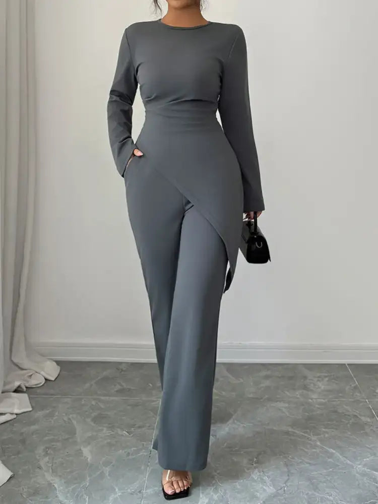 Asymmetric Long Sleeve Top and Pants Set