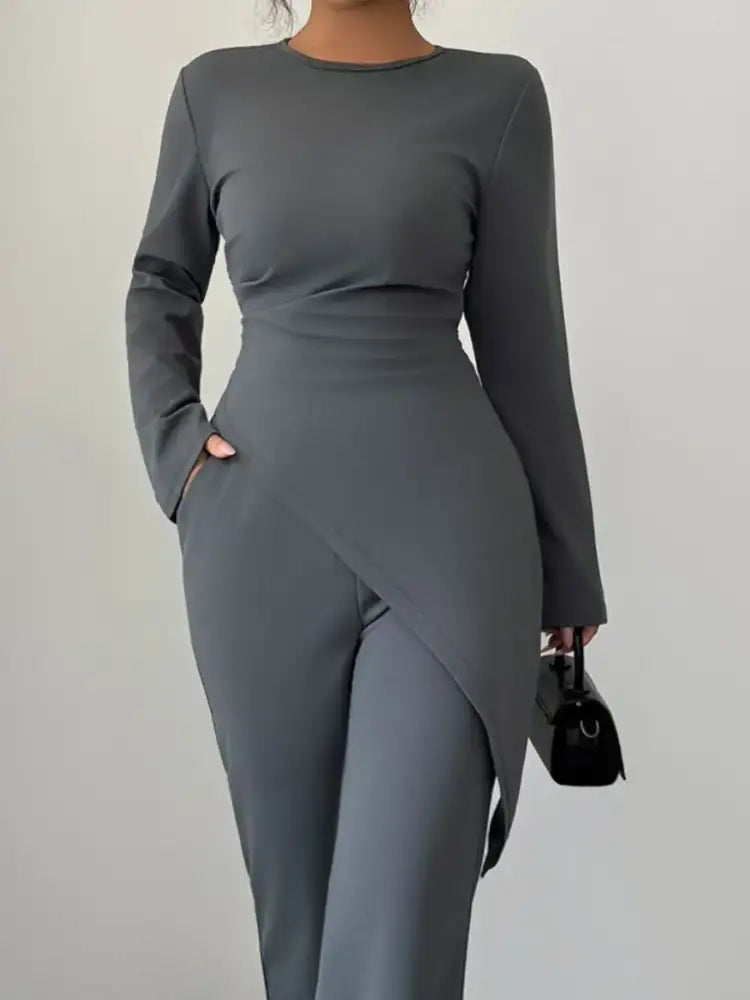 Asymmetric Long Sleeve Top and Pants Set