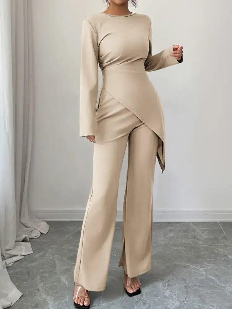 Asymmetric Long Sleeve Top and Pants Set