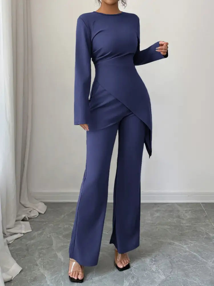 Asymmetric Long Sleeve Top and Pants Set