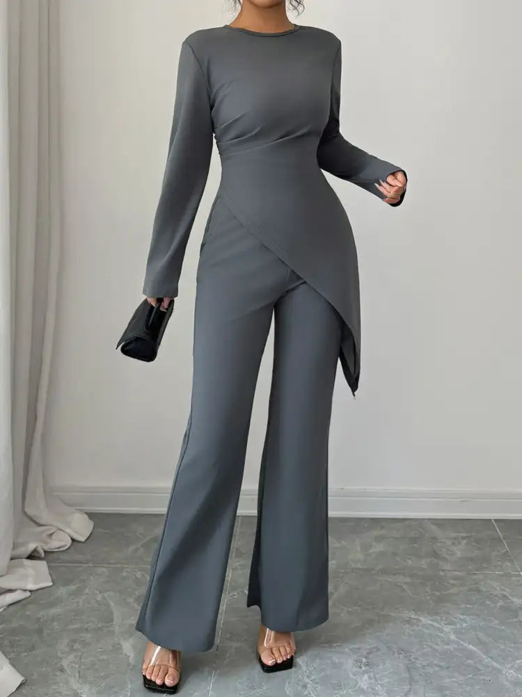Asymmetric Long Sleeve Top and Pants Set
