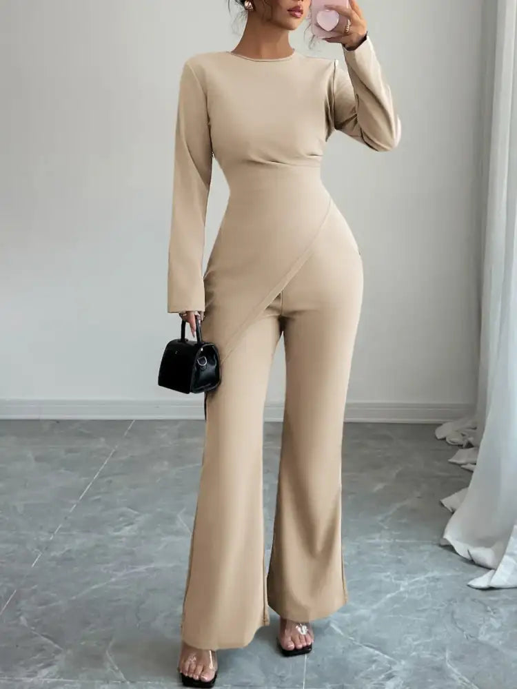 Asymmetric Long Sleeve Top and Pants Set