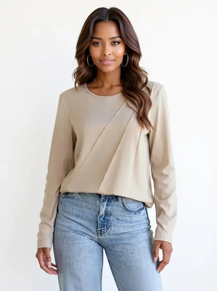 Asymmetric Seam Detail Long Sleeve Top
