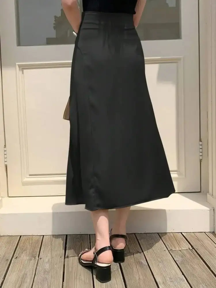 Asymmetric Wrap Midi Skirt with Fluted Hem