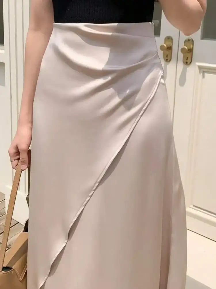 Asymmetric Wrap Midi Skirt with Fluted Hem