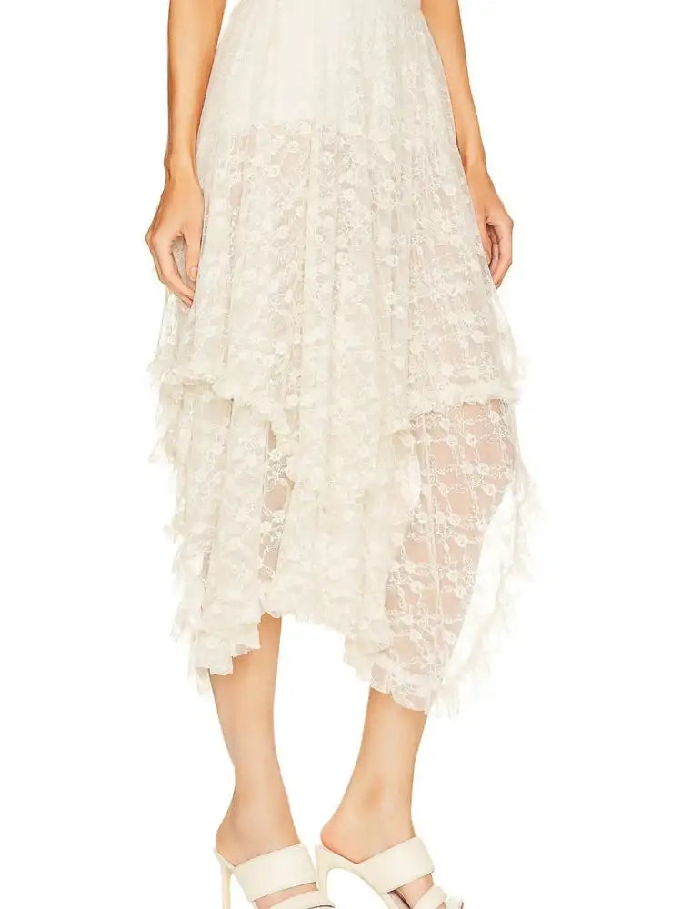 Asymmetrical Lace Midi Skirt